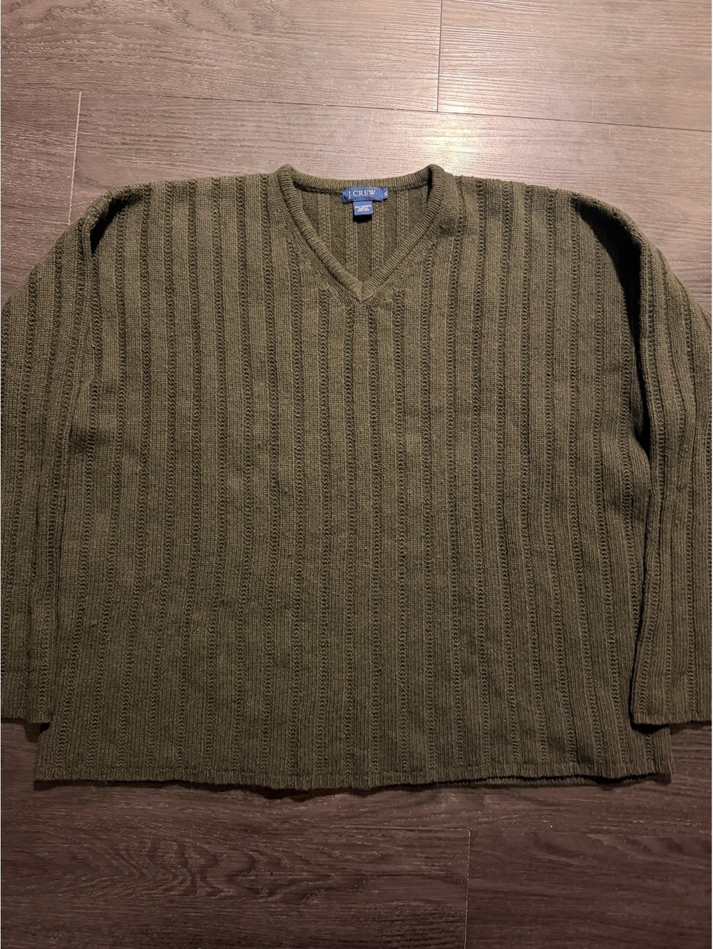 Vtg 90s J Crew Blue Tag Lambswool Ribbed V Neck Sweater XL